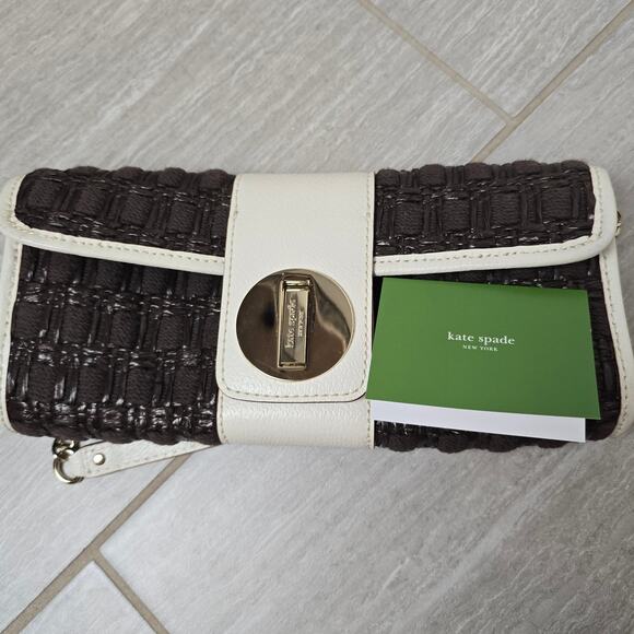 Kate Spade Woven Clutch Bag Shoulder Brown/White NWOT - Picture 11 of 12